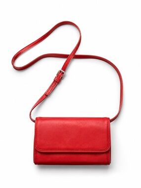 Compact Red Leather Crossbody Wallet - Women's Hands-Free Bag